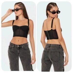 Edikted Black Mesh Corset Top Size XS